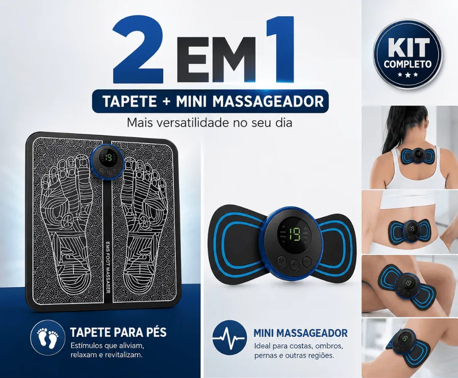 Kit 2 em 1: tapete para os pés e mini massageador para costas, ombros e pernas